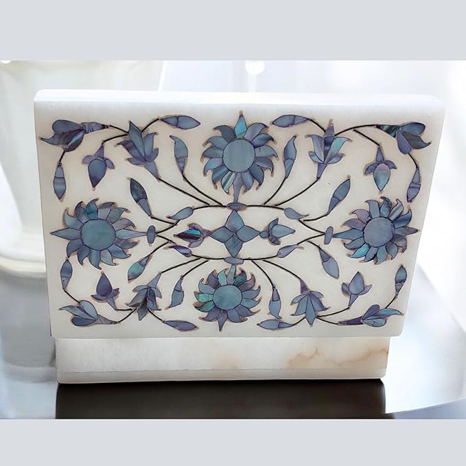 Marble Jewelry Box with Floral Mother of Pearl Inlay 6x4"inch – Handmade Marble Keepsake Organizer for Jewelry & Makeup, Decorative Trinket Box, Ideal Anniversary & Housewarming Gift for Women