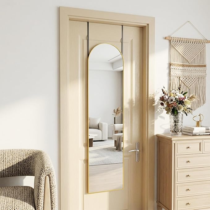 Antok Full Length Mirror, 56"x15" Floor Mirror with Stand, Hanging Mounted Mirrors for Bedroom, Living Room, Cloakroom, Dining Room, Gold, Arch