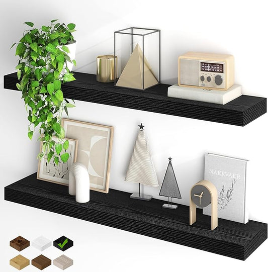 Fun Memories Floating Shelves for Wall, 40Inch Floating Shelves Set of 2, Hanging Shelf with Invisible Brackets, Wood Shelves for Living Room, Bedroom, Kitchen, Black