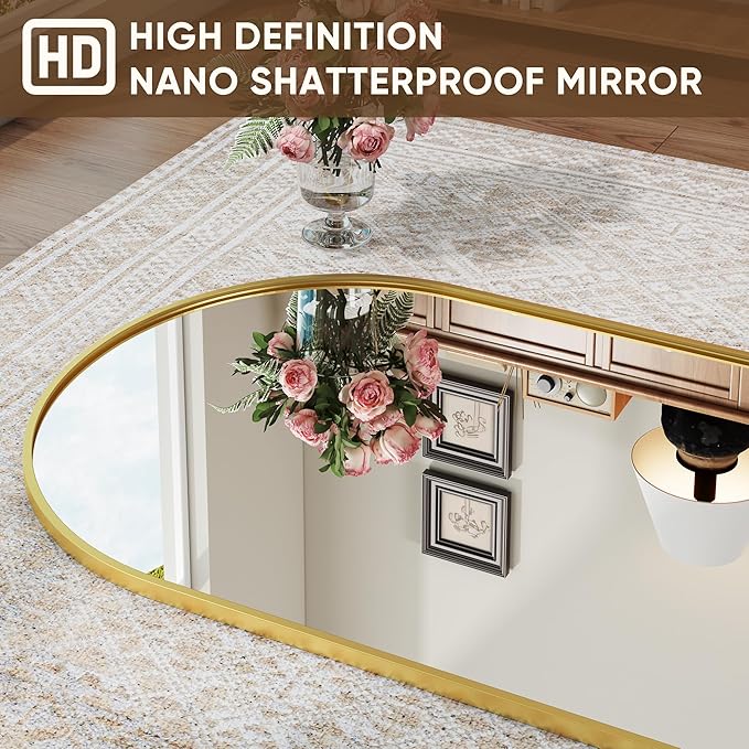 Antok Full Length Mirror, 78"x38" Floor Mirror with Stand, Hanging Mounted Mirrors for Bedroom, Living Room, Cloakroom, Dining Room, Gold, Arched