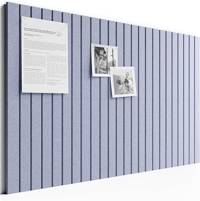 Bumusty Large Cork Board Alternative-36 x 24" Felt Bulletin Board Tiles, with 30 Pushpins, 40 Adhesive Tabs, Fine-Stripe 6-Pack, Cork Boards for Office Push Pin Board-Soft Periwinkle