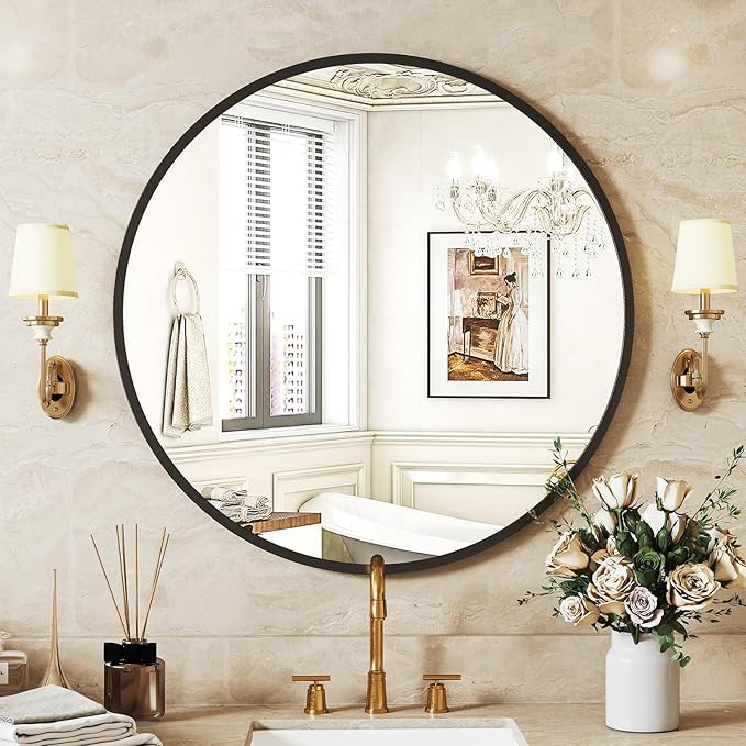 NEWBULIG Gold Round Wall Mirror 20 Inch, Bathroom Mirrors for Over Sink, Wall Decor for Bathroom, Entryway, Bedroom, Vanity