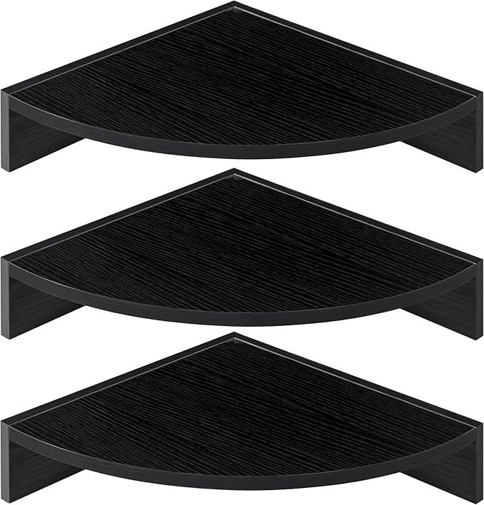 Corner Shelves 3-Pack for Bathroom & Kitchen, Space-Saving Floating Corner Wall Shelf with Easy Installation- Black