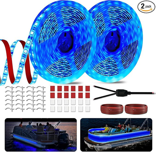 40FT Boat LED Strip Lights 12V Waterproof, Marine LED Strip Lights for Pontoon, Ideal as Under Gunnel Lights, Deck Light, Boat Interior Light for Kayak, Jon Boat and Fishing Boats (Blue)