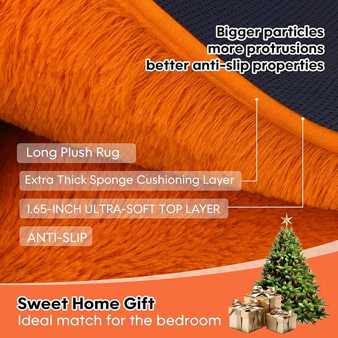 Large 9x12 Area Rug for Living Room, Soft Shag Rugs for Bedroom, Non-Slip Ultra Fluffy Rug,Modern Plush Carpet for Girls Boys Kids Room Dorm,Fuzzy Rug for Home Decor Aesthetic,Orange