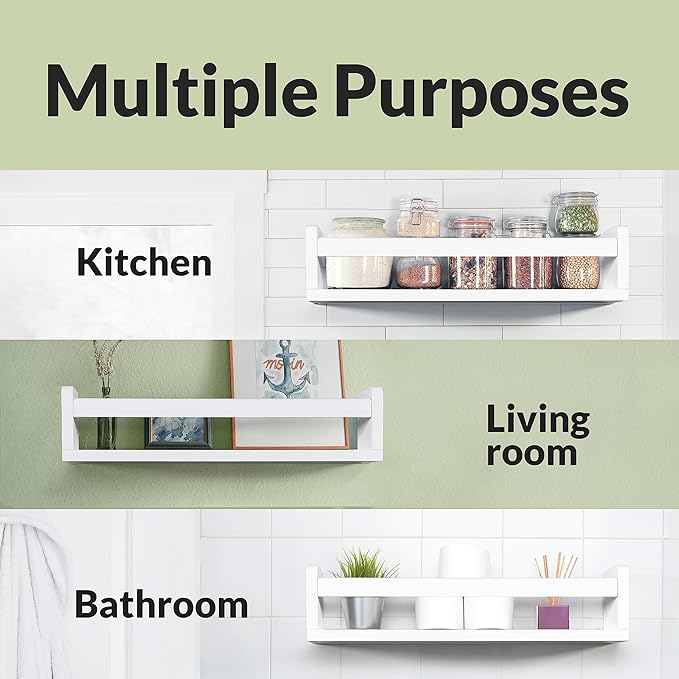 NATURE SUPPLIES Set of 4 Whitewashed Nursery Room Shelves 16.4'', Solid Wood Ideal for Books Toys and Decor, Wall Bookshelf Kids Bedroom, Bookshelf, Nursery Book Shelves, Floating Grey