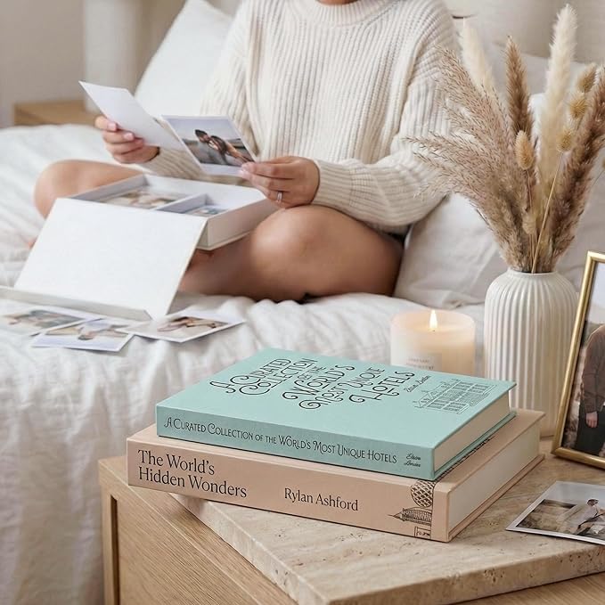 MESMOS Set of 2 Decorative Coffee Table Books, Faux Book Storage Boxes for Bookshelf & Living Room Home Decor, Hardcover Fake Books for Decoration, Travel & Wanderlust Edition