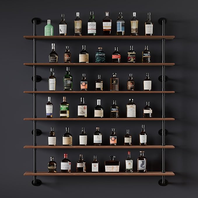 HDDFER 48 InchPipe Bookshelf Floating Shelves for Wall Shelves Bookshelf Industrial Pipe Shelving Shelves Real Wood Planks Rustic Hanging Shelves Farmhouse Kitchen Bar Shelving