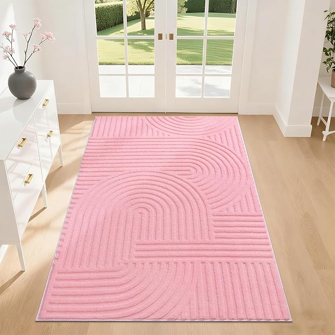Pauwer Pink Area Rug for Girls Bedroom 3x5 Soft Fluffy Non Slip Machine Washable Rugs Arch Modern Indoor Mat Fuzzy Floor Carpet for Kids Nursery Living Room Dorm Playroom Dining Baby Home Decor