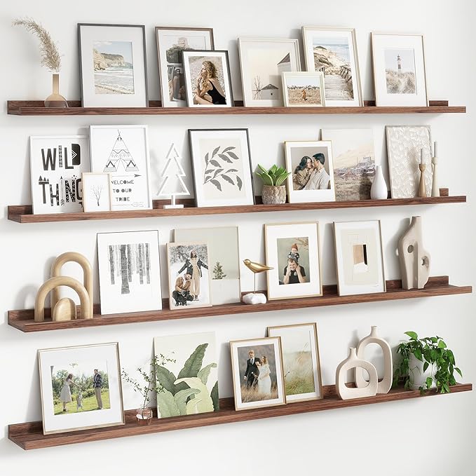 FLYJOE Floating Picture Ledge Shelves for Wall Set of 4, 72 Inch Wall Shelves with Lip Long Large Nursery Book Shelf for Toys Storage Kids Bookshelf Wall Mounted Living Room Bedroom Decor Frames