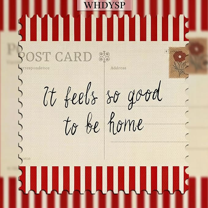 It Feels So Good To Be Home Wall Art, Vintage Inspirational Postcard Canvas Wall Decor Painting, Red Striped Quotes Artwork Print Picture for Living Room Bedroom 12x16 Inch Wood Framed