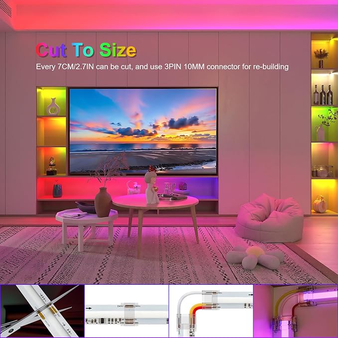 JOYLIT 32.8FT RGBCCTIC COB LED Strip Lights 24V, RGB 2700-6000K CCT WS2811 IC Addressable Color Chasing LED Strip, 840LEDs/M High Density Uniform Glow SPI Tape Light for Indoor Decor (Lights Only)