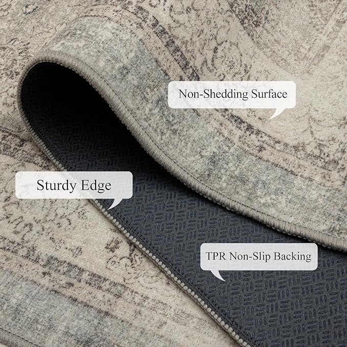 Ruaruarug Area Rug Non Slip Machine Washable Ultra Soft Living Room/Bedroom/Kitchen/Outdoor/Classroom Gray, 8'×10'