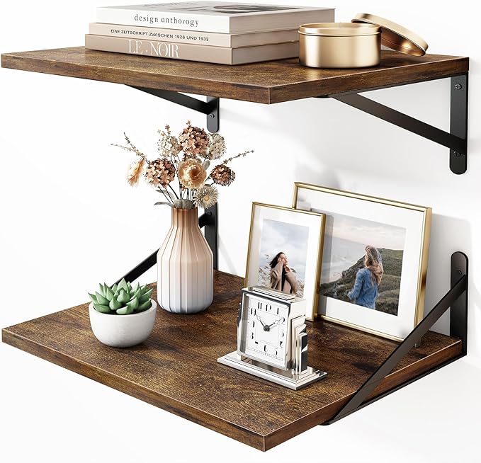 Fixwal Deep Floating Shelves for Wall, 15.7in X 11.8in X 0.6in Wide Brown Shelves for Bedroom, Large Wall Shelf for Living Room, Kitchen, Bathroom, Laundry Room and Decor Storage (Set of 2)