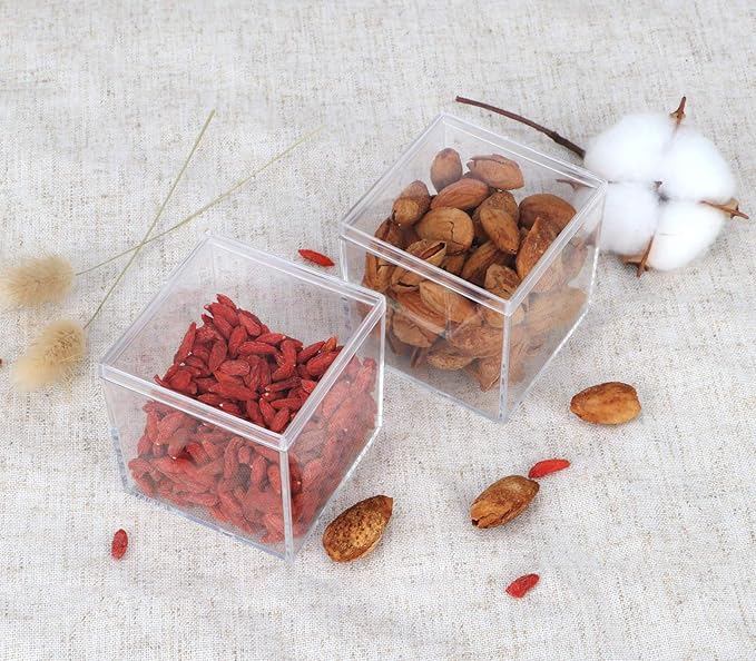 Acrylic Box, Dedoot 4 Pack Acrylic Small Box with Lid 2.3x2.3x2.3 Inch, Clear Plastic Square Cube Box Storage Organizer for Wedding, Party, Treats, Coin, Jewelry Accessories, 60x60x60mm