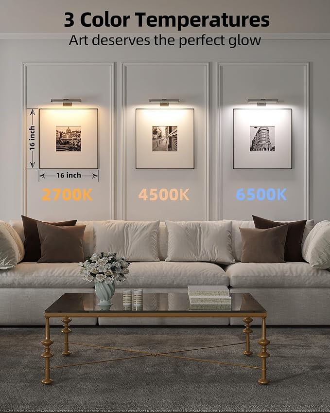 EZVALO Picture Light for Wall, Rechargeable 2400mAh Battery Lights Wireless with IR Remote, 3 Color & Dimmable Magnetic 7.87'' LED Lights Display for Painting, Living Room, Gallery, Bedroom(Black-2P)