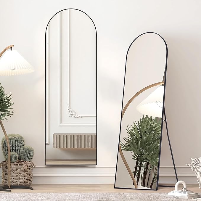 Simple Deluxe Arched Full Length Mirror, 64"×21" Large Floor Mirrors, for Wall Door Bedroom Bathroom Living Room (Black)