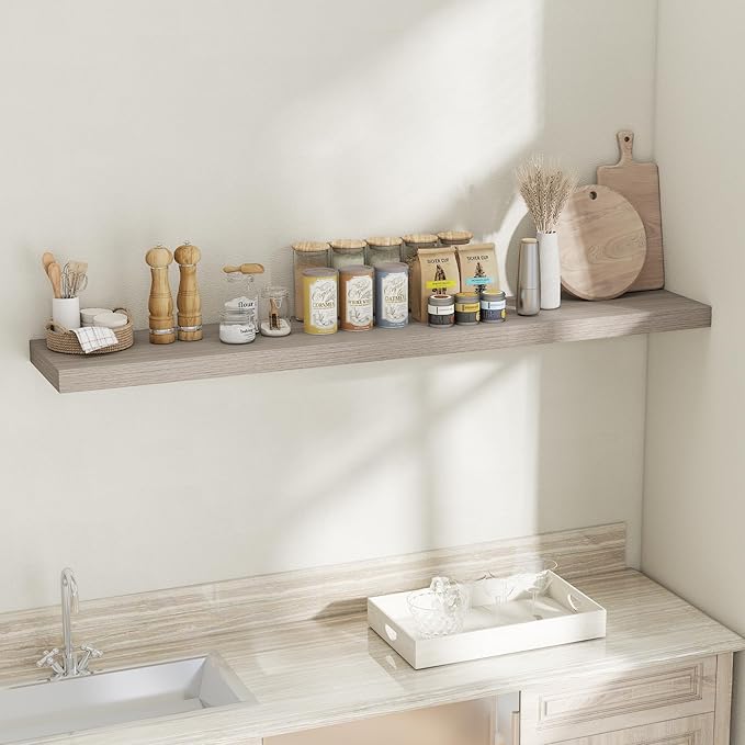 Fun Memories 12 Inch Deep Floating Shelves, 67 Inch Long Extra Large Floating Shelves for Home & Office, Wall Shelves with Invisible Bracket, Grey, Set of 1