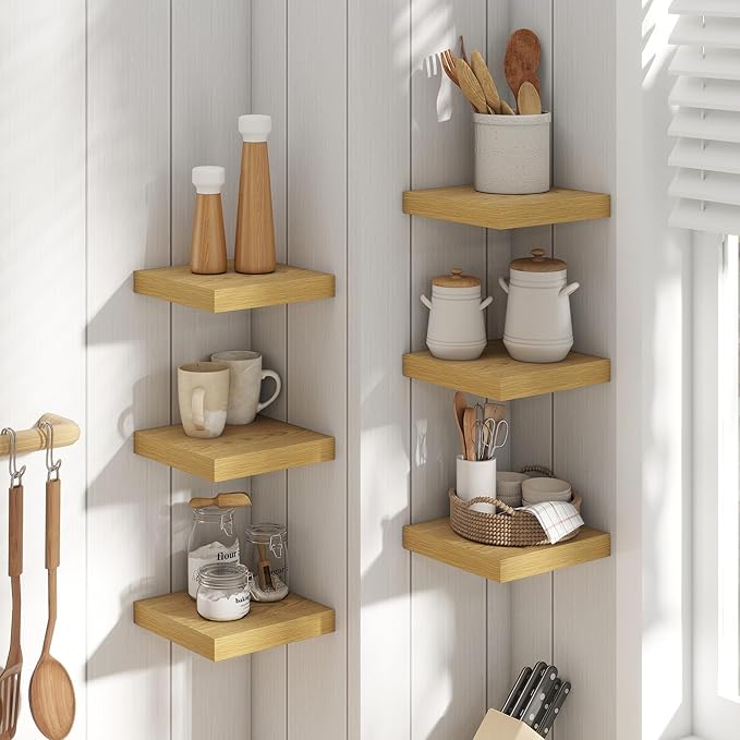8 Inch Floating Shelves for Wall with Invisible Brackets Set of 3, 8"D Engineered Wood Wall Shelves with Wood Grain for Living Room, Bedroom, Bathroom, Kitchen Decor and Storage, Oak Finish