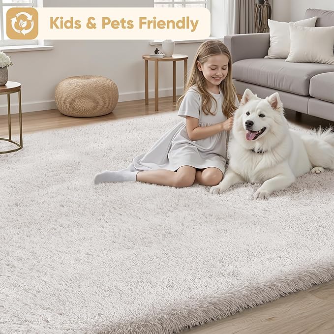 8x10 Area Rugs for Living Room Bedroom: White Soft Fluffy Shag Upgrade Non-Slip High Pile Carpet Large Fuzzy Plush Indoor Floor Decor Shaggy Rug for Kid Boys Girls Dorms Playroom Nursery Modern Home