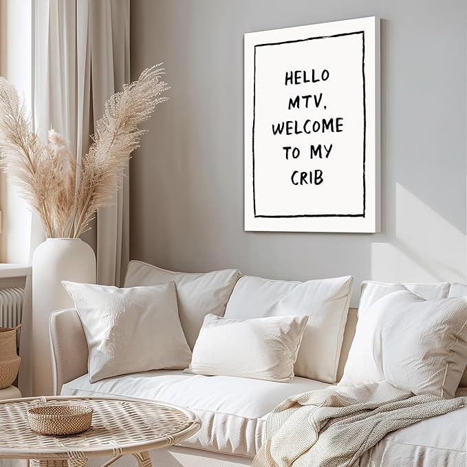 Framed Trendy Wall Art Eclectic Home Decor Hello MTV, Welcome to My Crib Art Print Funky Eclectic Gallery Wall Art Prints for Bedroom Living Room Aesthetic Wall Art Print 16x24 inch, Ready to Hang
