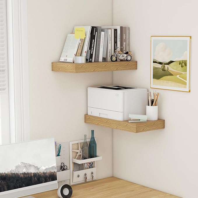 FLYJOE Deep Floating Shelves | 24 Inch Oak Floating Shelves Set of 2 | 12 Inch Deep Rustic Wood Shelves for Wall | 24" W x 12" D Oak Shelves for Living Room Bathroom Laundry Room Kitchen