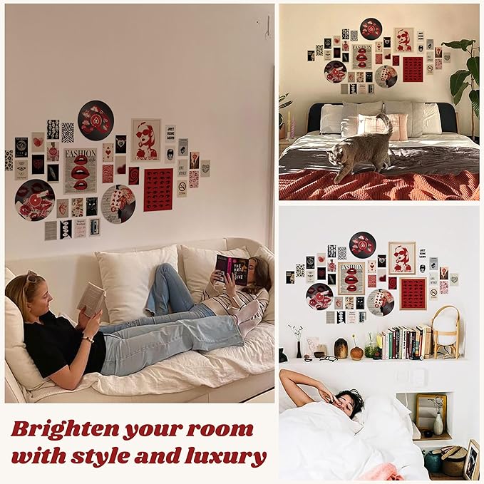 97 Decor Downtown Girl Room Decor Y2k Posters - Dark Red Downtown Girl Aesthetic Wall Decor, Y2k Room Decor 2000s Collage Kit, Trendy Wall Art Prints Dorm Decorations For Teen Girls Bedroom (Unframed)