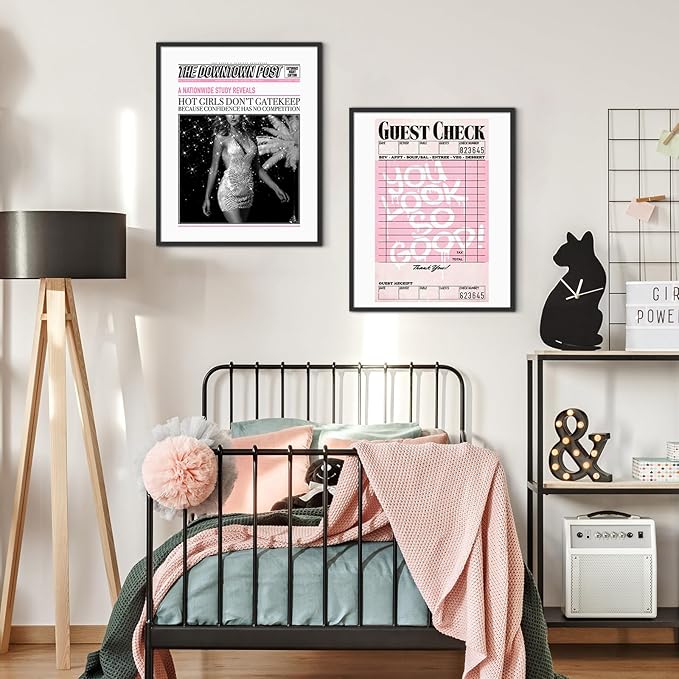 Habseligkeit Pink Fashion Wall Art Prints, Trendy Cute Wall Art Posters for Room Decor Aesthetic, Unique Room Decor for Girls Dorm, Unframed, 8x10in, Set of 6