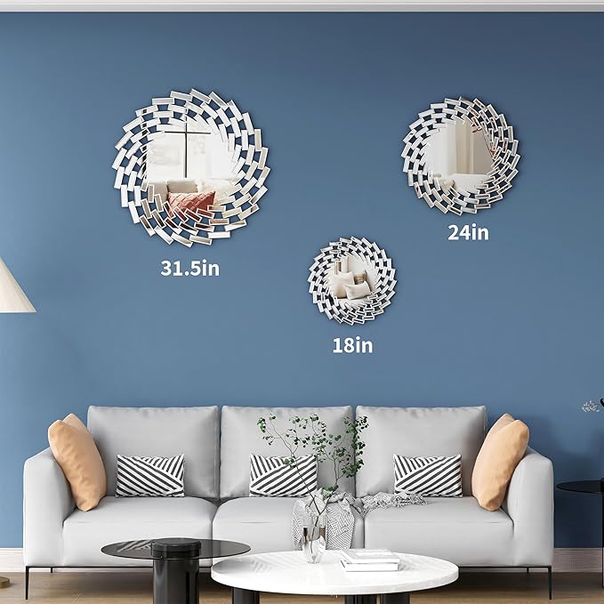 SHYFOY Round Mirror for Wall Decor, 24in Decorative Wall Mirror for Living Room, Modern Large Mirrors, Beveled Edge Frameless Accent Mirror