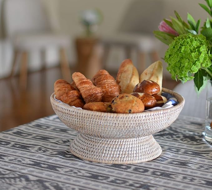 KOUBOO La Joll Rattan Fruit Bowl, Hand Woven Food Fruit Vegetable Bowl, Wicker Storage Basket, Wicker Fruit Bowl for Kitchen Counter, Large, white wash
