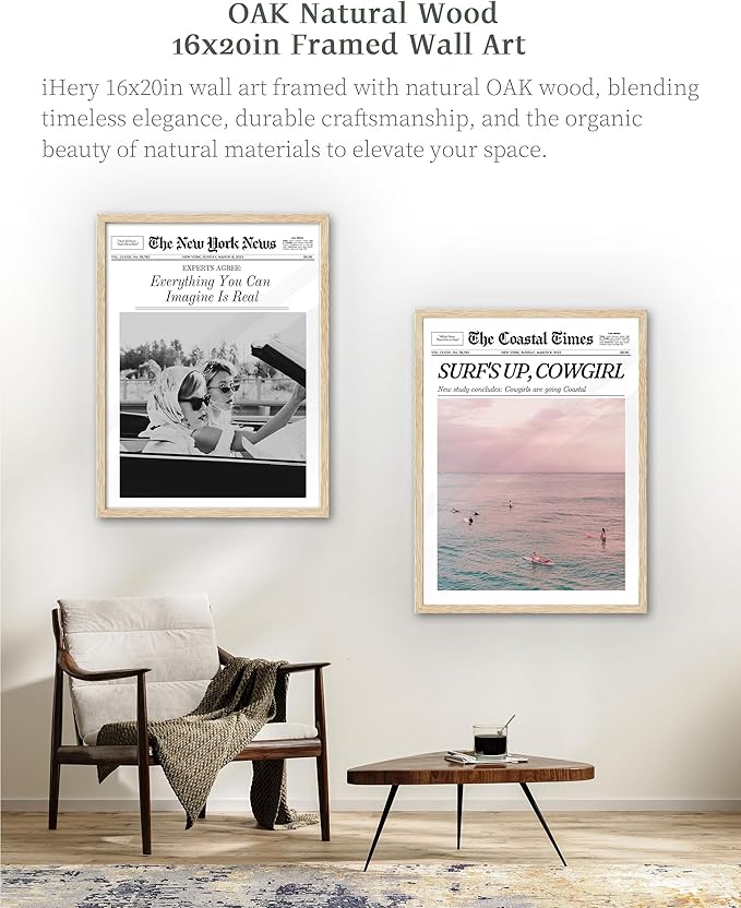 iHery Everything You Can Imagine Is Real Framed Trendy NewsPaper Wall Art, Natural OAK Wood Large 16x20in Canvas Wall Art Decor For Bedroom, Vintage Hot Girls Prints Living Room Home Décor 1Pack