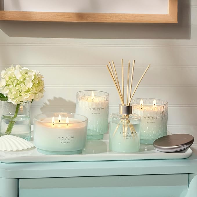 Chesapeake Bay, 11oz Marine Drift Scented Candle, Mood Evoking Fragrance, Textured Sea Glass-Inspired Jar, Premium Soy Blend Wax with Essential Oils, Coastal Fragrance for Home Décor or Gifting