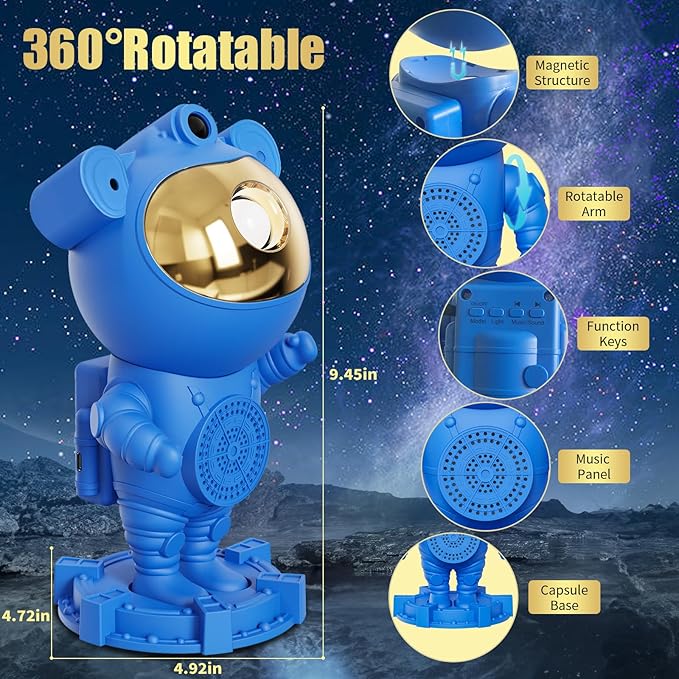 Astronaut Galaxy Moon Star Projector, Kid Night Light for Bedroom Ceiling, Space LED Lamp, Gifts for Kids Teens Boys 1-9 10-15 Year Old, Christmas