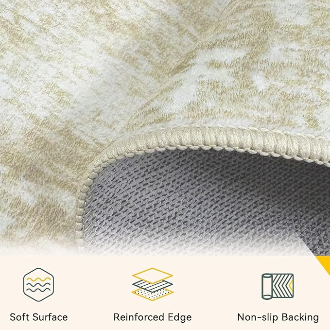 RELEANY Washable Area Rugs 5'x7' Non-Slip Modern Abstract Soft for Living Room Entryway Bedroom Nursery, Print Pattern, Beige Cream Brown