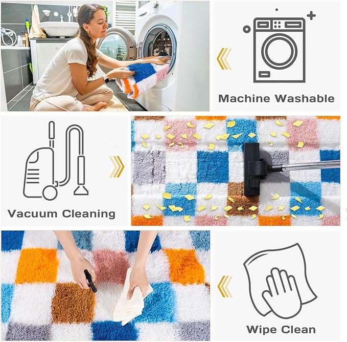 Checkered Rugs for Living Room 6x9, Ultra Soft Fluffy Rug for Bedroom, Modern Shaggy Carpets Fuzzy Rug for Girls Boys Room Home Indoor Nursery Teens Dorm Decor, Upgrade Non-Slip Durable, Colorful