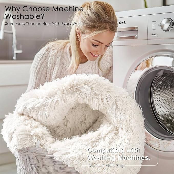 OLANLY 6x11 Machine Washable Large Area Rugs for Living Room, Bedroom, Soft Fluffy Shaggy Bedside Rug, Indoor Floor Carpet for Kids Girls and Boys, Dorms, Nursery, Home Decor Aesthetic, Ivory