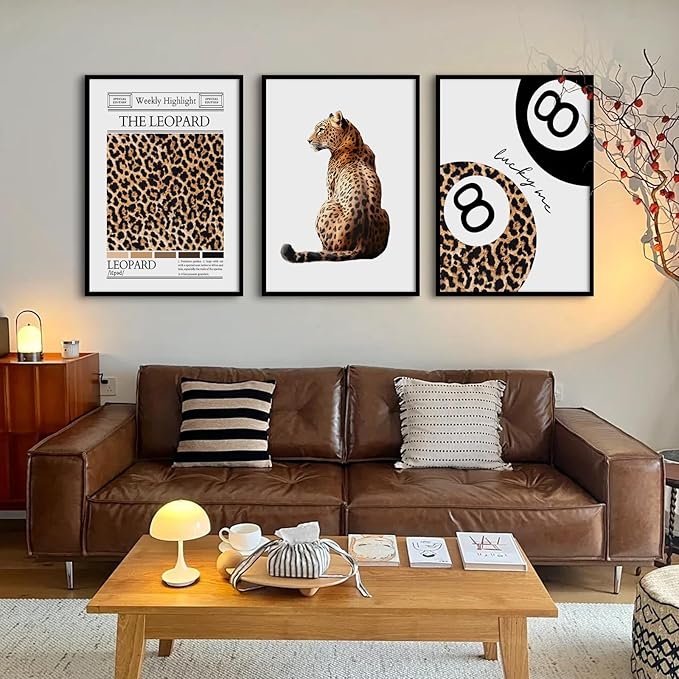 Lhoiplme Trendy Leopard Wall Art Cheetah Print Canvas Wall Decor 8 Ball Poster Preppy Room Aesthetic Pictures Funky Coquette Vintage Prints Y2k Fashion Lucky Posters for Bedroom 16x24x3 Inch Unframed