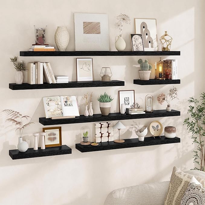 Fun Memories Floating Shelves for Wall, 36Inch Floating Shelves Set of 2, Hanging Shelf with Invisible Brackets, Bathroom Shelves for Living Room, Bedroom, Kitchen- Black