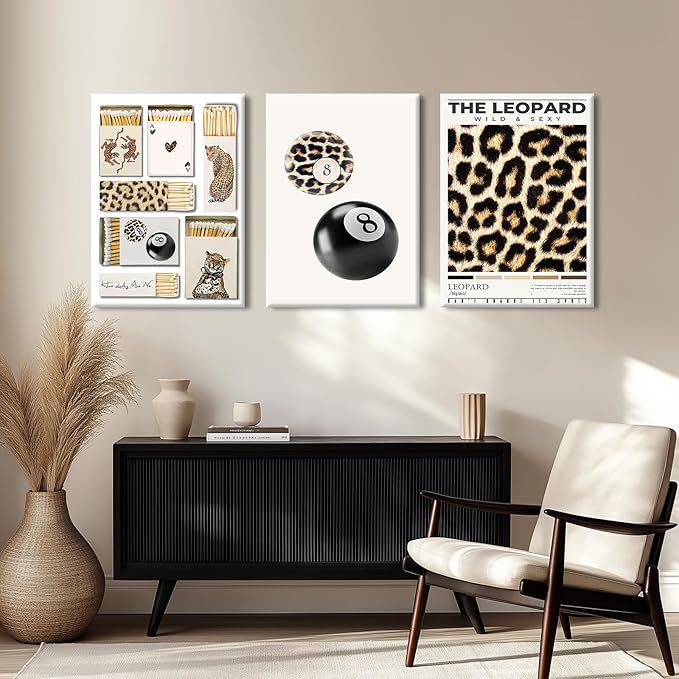 Trendy Leopard Wall Art Decor Cheetah Aesthetic Canvas Prints Preppy Cheetah Room Decor Poster Stylish Matchbox Wall Art Funky Y2k Pictures Lucky 8 Ball Artwork for Bedroom 16x24x3 Inch Wrapped Canvas