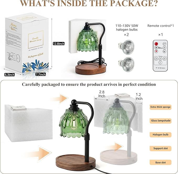 Candle Warmer Lamp with Timer and Wireless Remote Control, Dimmable Candle Warmer for Jar Candles, Height Adjustable Wax Melts Warmer, House Warming Gifts New Home Decor, Gifts for Women Mom