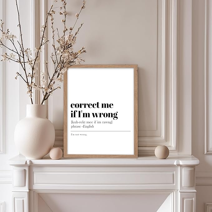 Poster Master Typography Poster - Retro Dictionary Print - Correct Me If I'm Wrong Definition, Book Page, Funny - Gift for Colleague, Friend - Wall Decor for Home, Office, 11x14 Beige Framed