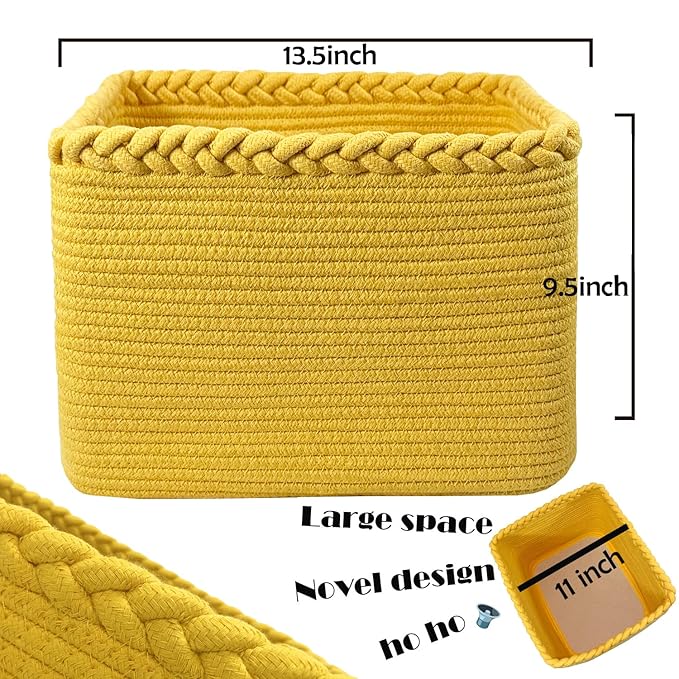 COMFY-HOMI Square Woven Cotton Rope Basket for Organizing, Gift Baskets for Handles, Empty Gift Baskets, Toy Basket for bins|13.5" x 11" x 9.5" home decor for Living Room, Bathroom