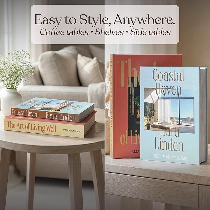MESMOS Set of 2 Decorative Coffee Table Books, Interior Design Faux Book Storage Boxes for Bookshelf Decor & Living Room Home Decor, Hardcover Decorative FakeBooks Decoration, Home & Living Edition