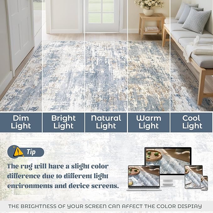 XLUEZ 2x7 Runner Rug for Hallway, Washable Modern Abstract Runner Rugs Neutral Soft Non Slip Kids Rug Stain Resistant Indoor Runners for Hallways Entryway Bedroom Kitchen Laundry Room(Blue, 2'x7')