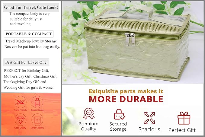 atorakushon Satin Makeup Kit Travel Jewelry Organizer Locker Box Pouches Clutch Bag for Necklaces Earrings Rings With 10 Pouch Bag Case Pista Green