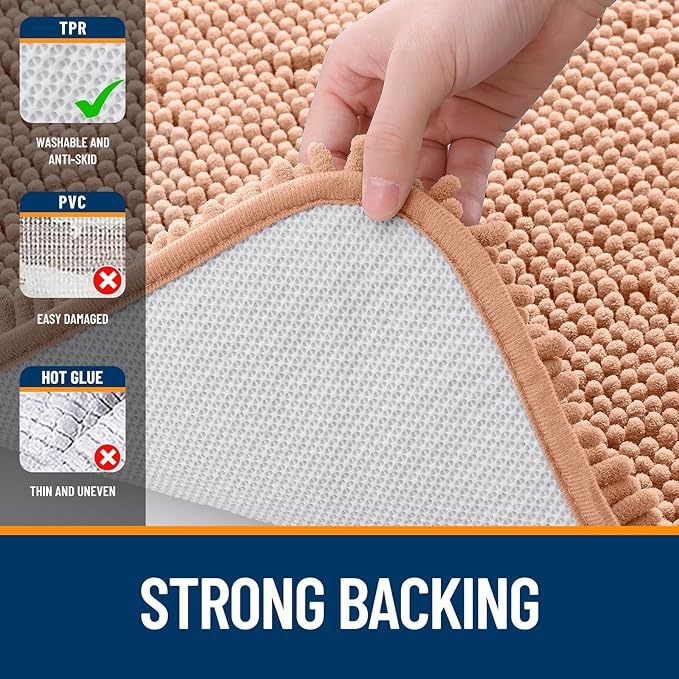 OLANLY Large Bathroom Rugs 45x27, Extra Soft Absorbent Chenille Bath Rugs, Rubber Backing Quick Dry, Machine Washable Bath Mats for Bathroom Floor, Tub and Shower, Home Decor Accessories, Peach