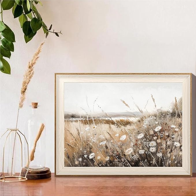ASTRDECOR Framed Vintage Wall Art Home Decor, Farmhouse Decor Wall Art Autumn Country Wildflower Field Nature Canvas Art Wall Decor Living Room, Vintage Oil Painting Botanical Art Print Decor-12''x16''