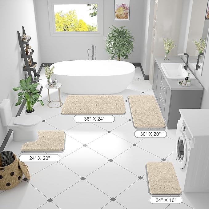 OLANLY Large Bathroom Rugs 47x32, Extra Soft Absorbent Chenille Bath Rugs, Rubber Backing Quick Dry, Machine Washable Bath Mats for Bathroom Floor, Tub and Shower, Home Decor Accessories, Sand
