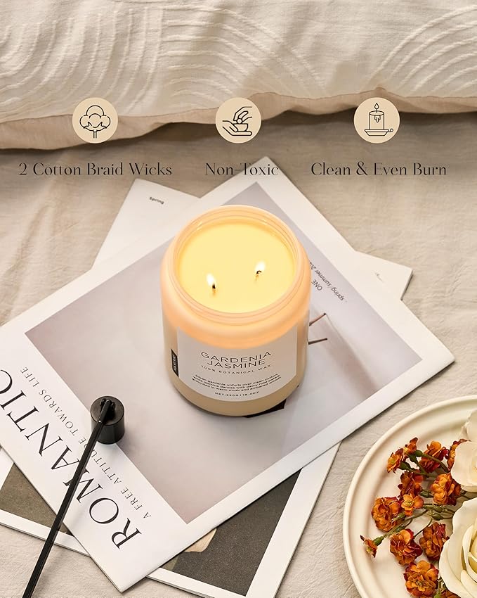 M&SENSE Large Gardenia Jasmine Scented Candles, 19.4oz Natural Soy Wax, 110 Hours Long Lasting Slow Burning, Non Toxic Clean Burn, Spring Floral Scent Aromatherapy Candle for Her