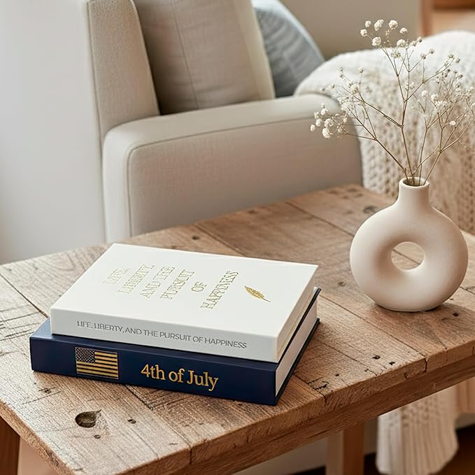 Fake books for decoration - Set of Two - Cardboard and linen - Decor Books for coffee table - Decorative boxes for home decor aesthetic - box storage (4th of July)